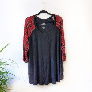 Torrid 4X black and plaid 3/4 sleeve tee